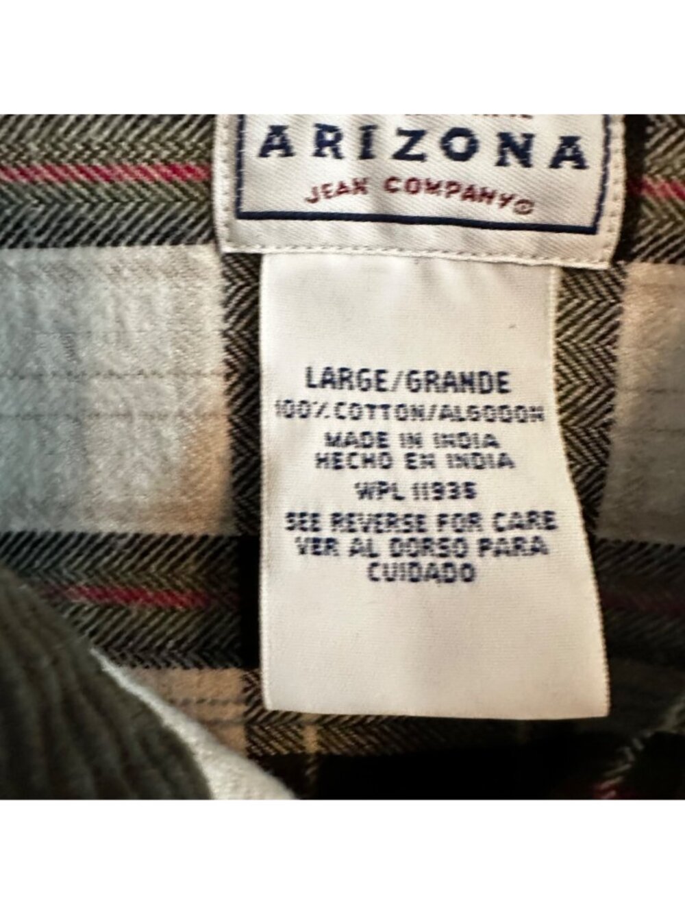Arizona Plaid Flannel Shacket w/Corduroy Collar Zip Front White/Green/Red/Black - Picture 4 of 11